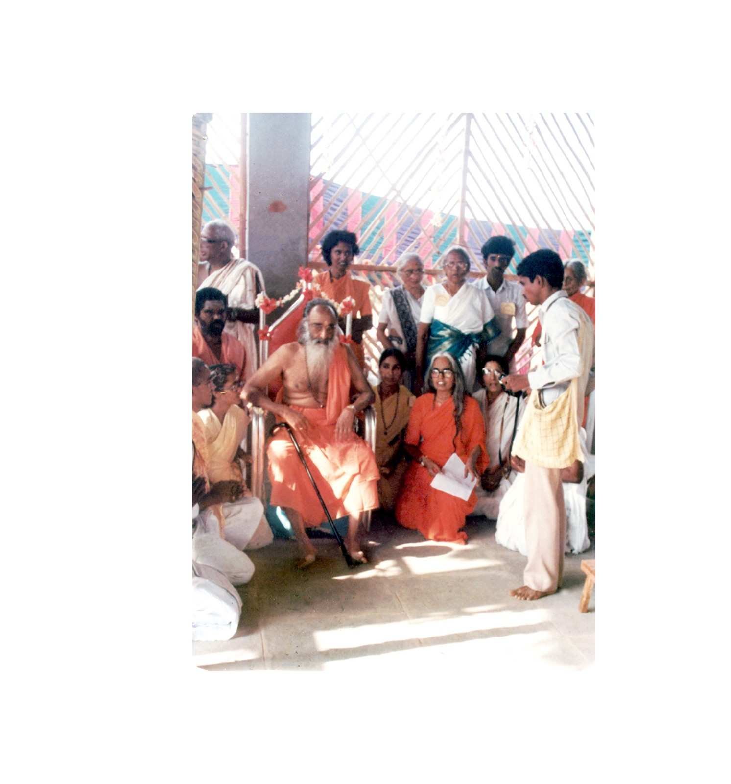 Gurudev and Mataji at a gathering in Chinmayaranyam